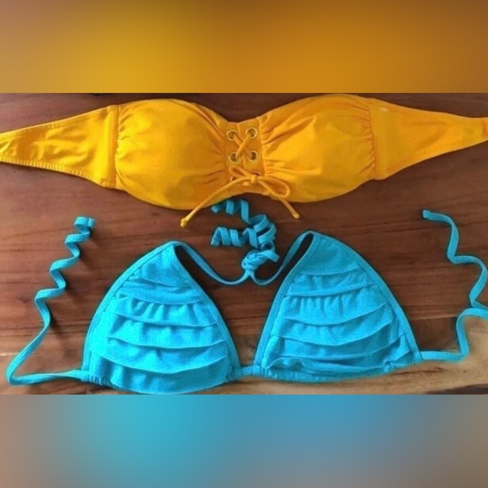 2 New Bikini Top Melissa ODABASH & ASOS M 6 Turquoise & Yellow